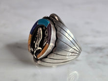 Load image into Gallery viewer, Mens Vintage Sterling Silver Southwestern Turquoise Eagle Ring 17.3g E7469
