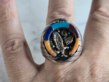 Load image into Gallery viewer, Mens Vintage Sterling Silver Southwestern Turquoise Eagle Ring 17.3g E7469