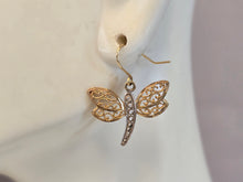 Load image into Gallery viewer, Pr Womens Vintage Estate 10K Multi Tone Gold Dragonfly Earrings, 1.3g E7560
