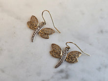 Load image into Gallery viewer, Pr Womens Vintage Estate 10K Multi Tone Gold Dragonfly Earrings, 1.3g E7560