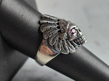 Load image into Gallery viewer, Mens Estate Sterling Silver Chief Head Skull Gothic Ring 6.9g E7837