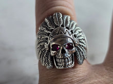 Load image into Gallery viewer, Mens Estate Sterling Silver Chief Head Skull Gothic Ring 6.9g E7837