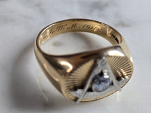 Load image into Gallery viewer, Mens Vintage Estate 14K Gold Free Masons Diamond Ring WWII Era 15.9g E7941