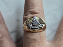 Load image into Gallery viewer, Mens Vintage Estate 14K Gold Free Masons Diamond Ring WWII Era 15.9g E7941