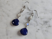 Load image into Gallery viewer, Pr Womens Sterling Silver Lapis Lazuli Moonstone Dangle Earrings 5.4g E7961