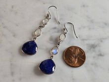 Load image into Gallery viewer, Pr Womens Sterling Silver Lapis Lazuli Moonstone Dangle Earrings 5.4g E7961