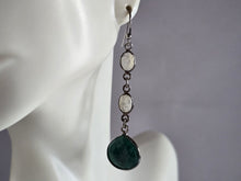 Load image into Gallery viewer, Pr Womens Sterling Silver Aventurine Moonstone Dangle Earrings 5.2g E7962