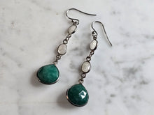 Load image into Gallery viewer, Pr Womens Sterling Silver Aventurine Moonstone Dangle Earrings 5.2g E7962