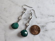 Load image into Gallery viewer, Pr Womens Sterling Silver Aventurine Moonstone Dangle Earrings 5.2g E7962