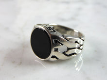 Load image into Gallery viewer, Mens  Estate Sterling Silver Modernist Onyx Ring 9.7g E1337