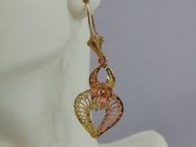 Load image into Gallery viewer, PR WOMENS VINTAGE ESTATE 14K GOLD DANGLE "HEART" W/ "FLOWER" EARRINGS 4.4g  E2007