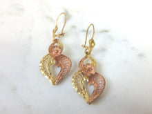 Load image into Gallery viewer, PR WOMENS VINTAGE ESTATE 14K GOLD DANGLE "HEART" W/ "FLOWER" EARRINGS 4.4g  E2007