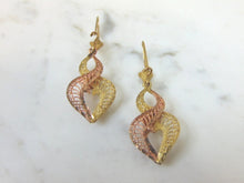 Load image into Gallery viewer, PR WOMENS VINTAGE ESTATE 14K GOLD DANGLE "HEART" W/ "FLOWER" EARRINGS 4.4g  E2007