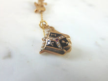 Load image into Gallery viewer, 10K YELLOW GOLD & PEARLS ALPHA IOTA SORORITY PIN W/ KEY & "KM," 4.3g E2060