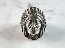 Load image into Gallery viewer, Mens Vintage Estate Sterling Silver Chief Head Ring 13.3g E6013