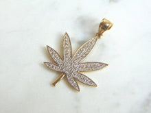 Load image into Gallery viewer, Blinged Out 14K Yellow Gold Pot Leaf Pendant, 3.7g E843