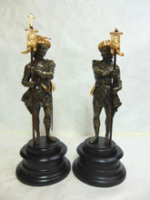 Load image into Gallery viewer, Pr of Antique Metal Spelter Statues of French Cavaliers