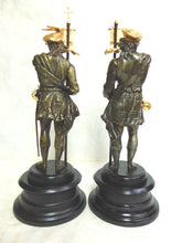 Load image into Gallery viewer, Pr of Antique Metal Spelter Statues of French Cavaliers