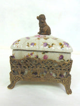 Load image into Gallery viewer, Decorative Porcelain Floral Vanity Trinket Box w/ Dog Finial