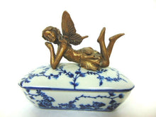 Load image into Gallery viewer, Decorative Porcelain Floral Vanity Trinket Box w/ Bronze Fairy