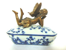 Load image into Gallery viewer, Decorative Porcelain Floral Vanity Trinket Box w/ Bronze Fairy