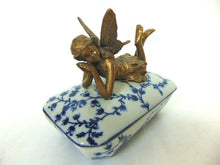 Load image into Gallery viewer, Decorative Porcelain Floral Vanity Trinket Box w/ Bronze Fairy