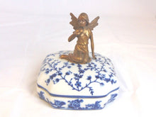 Load image into Gallery viewer, Decorative Porcelain Floral Vanity Trinket Box w/ Bronze Fairy