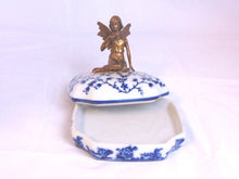 Load image into Gallery viewer, Decorative Porcelain Floral Vanity Trinket Box w/ Bronze Fairy