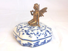 Load image into Gallery viewer, Decorative Porcelain Floral Vanity Trinket Box w/ Bronze Fairy