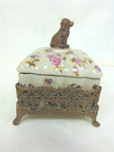 Load image into Gallery viewer, Decorative Porcelain Floral Vanity Trinket Box w/ Dog Finial