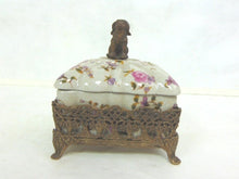 Load image into Gallery viewer, Decorative Porcelain Floral Vanity Trinket Box w/ Dog Finial