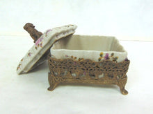 Load image into Gallery viewer, Decorative Porcelain Floral Vanity Trinket Box w/ Dog Finial