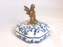 Load image into Gallery viewer, Decorative Porcelain Floral Vanity Trinket Box w/ Bronze Fairy