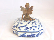 Load image into Gallery viewer, Decorative Porcelain Floral Vanity Trinket Box w/ Bronze Fairy