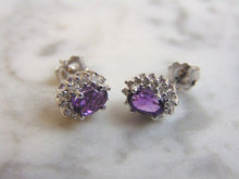 Load image into Gallery viewer, Pr Womens Vintage Estate 14K White Gold Diamond Amethyst Earrings, 2.4g E3898