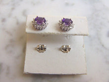 Load image into Gallery viewer, Pr Womens Vintage Estate 14K White Gold Diamond Amethyst Earrings, 2.4g E3898