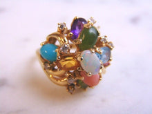 Load image into Gallery viewer, Unusual Womens Vintage Estate 14K Gold Multi Stone Ring w/ Diamonds 7.5g #E2924