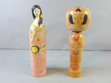 Load image into Gallery viewer, Lot of Vintage Collectible Japanese Wooden Kokeshi Doll & Bottle Cover Doll
