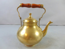 Load image into Gallery viewer, Vintage Antique Brass Teapot w/ Wooden Handle