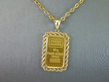 Load image into Gallery viewer, 24K Yellow Gold Credit Suisse Gold Bar Pendant Necklace 23.0g E4286
