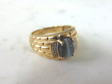 Load image into Gallery viewer, Mens Vintage Estate 10K Gold Cats Eye Diamond Ring 6.7g E933