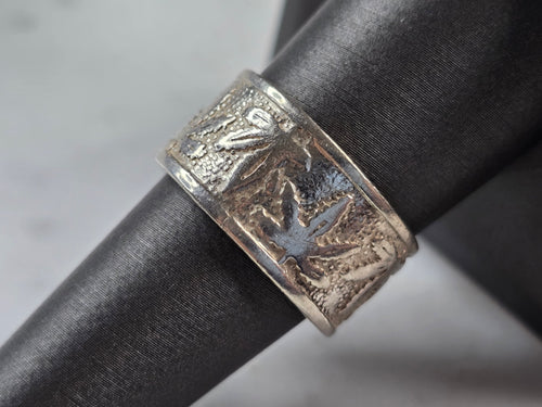 Mens Vintage Sterling Silver Cannabis Marijuana Pot Weed Band Ring 8.3g E1064