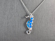 Load image into Gallery viewer, Womens Sterling Silver Blue Opal Seahorse Pendant Necklace 4.5g E1069