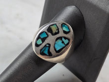 Load image into Gallery viewer, Mens Vintage Estate Sterling Silver Mosaic Turquoise Ring 12.7g E1101