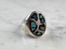 Load image into Gallery viewer, Mens Vintage Estate Sterling Silver Mosaic Turquoise Ring 12.7g E1101