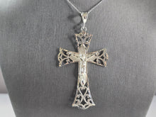 Load image into Gallery viewer, Womens Vint Sterling Silver Religious Jesus Cross Pendant Necklace 12.1g E1132
