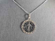 Load image into Gallery viewer, Womens Sterling Silver Religious St Benedict Cross Pendant Necklace 4.2g E1133