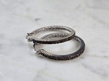 Load image into Gallery viewer, Womens Vintage Estate Sterling Silver Garnet Hoop Earrings 7.0g E1152