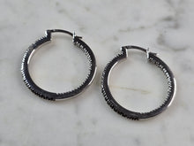 Load image into Gallery viewer, Womens Vintage Estate Sterling Silver Garnet Hoop Earrings 7.0g E1152