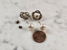 Load image into Gallery viewer, Womens Vintage Estate Sterling Silver Gold Tone Pearl Jacket Earrings 6.7g E1155